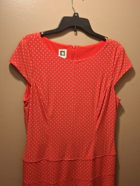 .Anne Klein Coral Polka Dot Cap-Sleeve Tunic